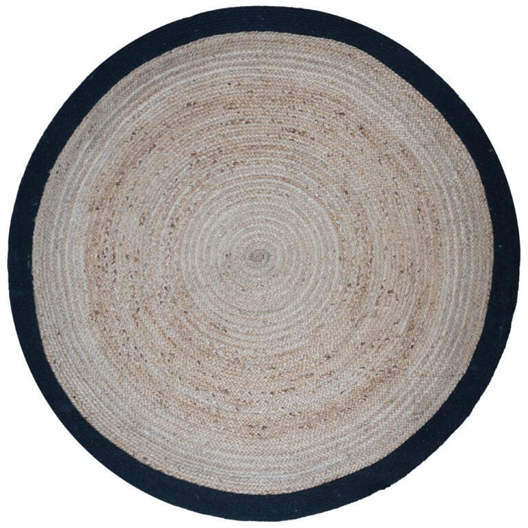 Vloerkleed Jute Rond Naturel/Zwart 120 cm , Op voorraad: Binnen 1 - 3 werkdagen in huis!