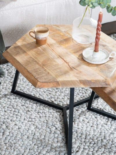Salontafel Kiara - Set van 2 - Achthoekige tafeltjes - Mangohout - Afbeelding 2