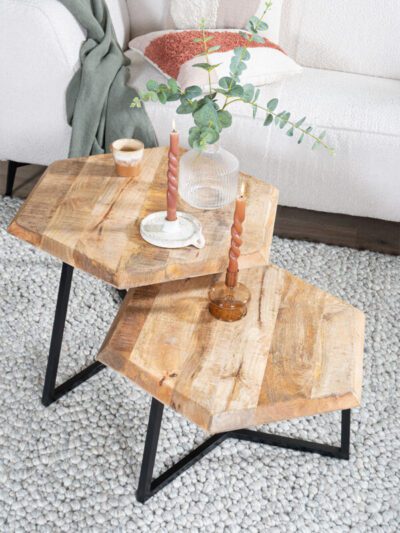 Salontafel Kiara - Set van 2 - Achthoekige tafeltjes - Mangohout - Afbeelding 3