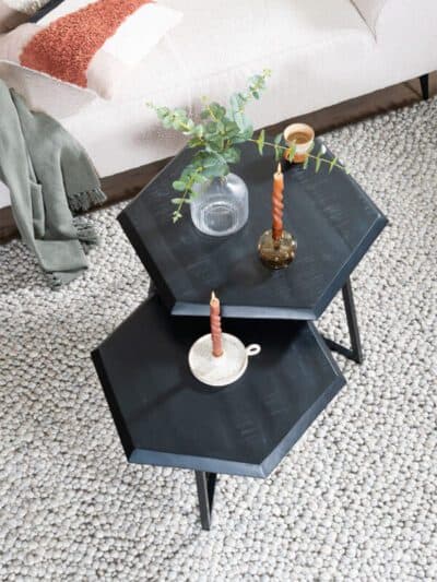 Salontafel Kiara - Set van 2 - Achthoekige tafeltjes - Zwart Mangohout - Afbeelding 3