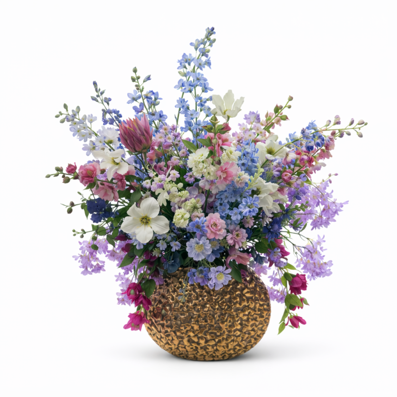 Luxe kunstbloemen boeket in gouden vaas 120cm