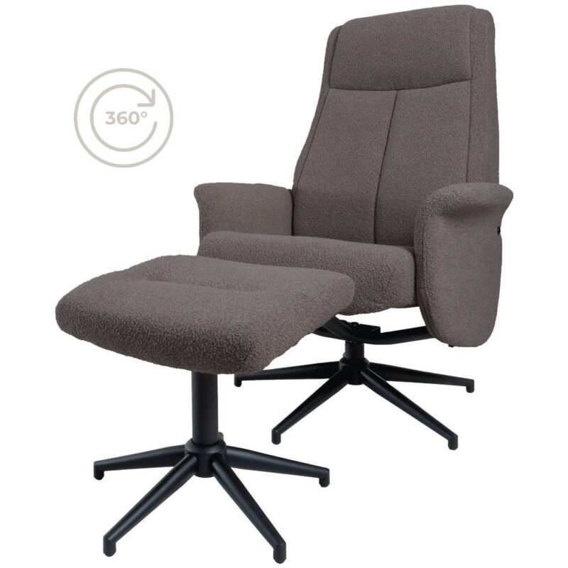 Relaxfauteuil Bindy + Hocker - Bouclé - Brown | BlokWoonWereld