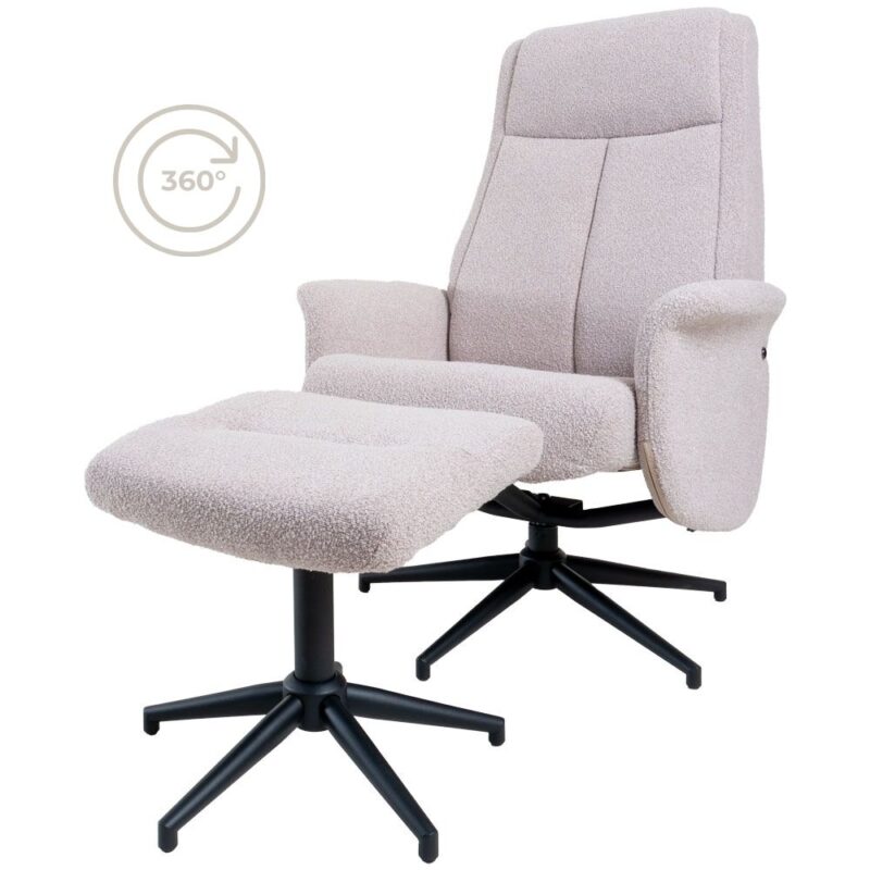 Relaxfauteuil Bindy + Hocker - Bouclé - Naturel | BlokWoonWereld