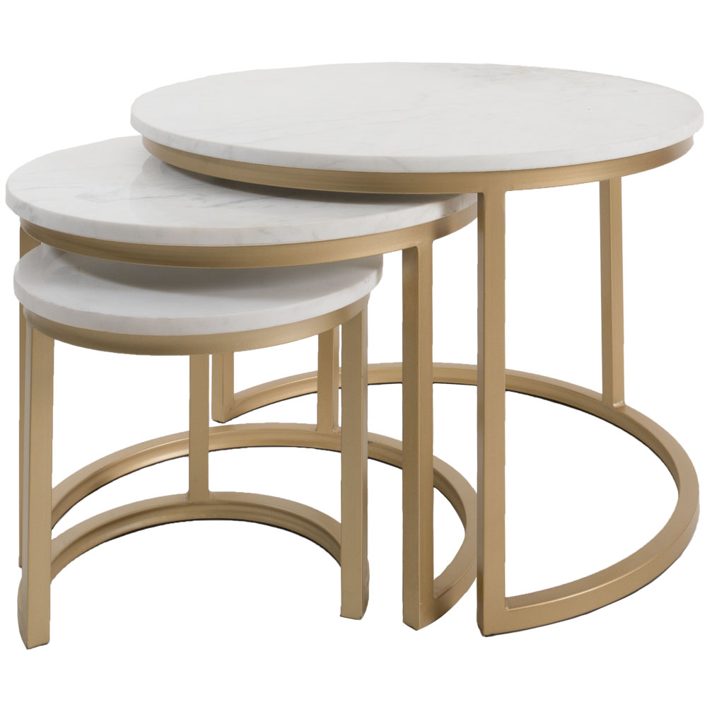 Salontafel Jasmin Marmer - Set van 3 - Wit/Goud 1 Salontafel Jasmin Marmer - Set van 3 - Wit/Goud | BlokWoonWereld