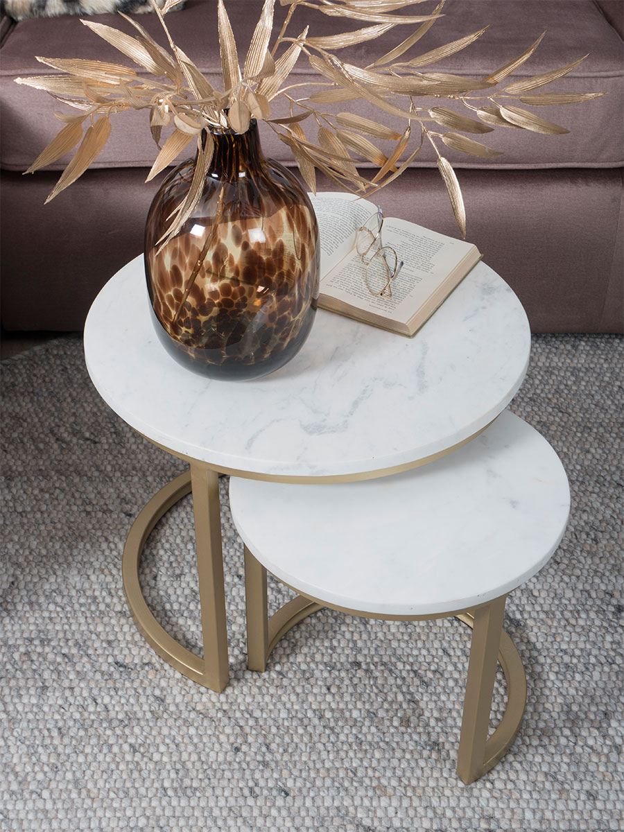 Salontafel Jasmin Marmer - Set van 3 - Wit/Goud 2 Salontafel Jasmin Marmer - Set van 3 - Wit/Goud - Afbeelding 2