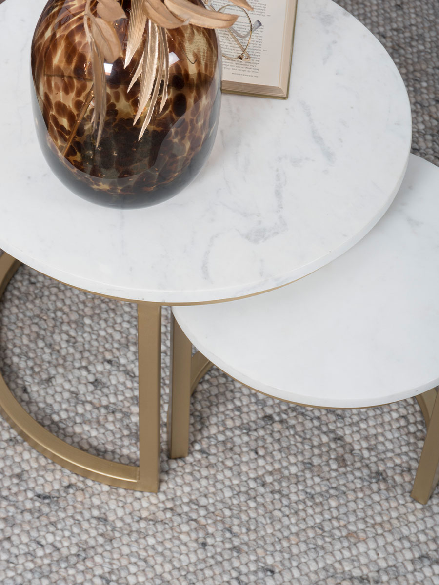 Salontafel Jasmin Marmer - Set van 3 - Wit/Goud 3 Salontafel Jasmin Marmer - Set van 3 - Wit/Goud - Afbeelding 3