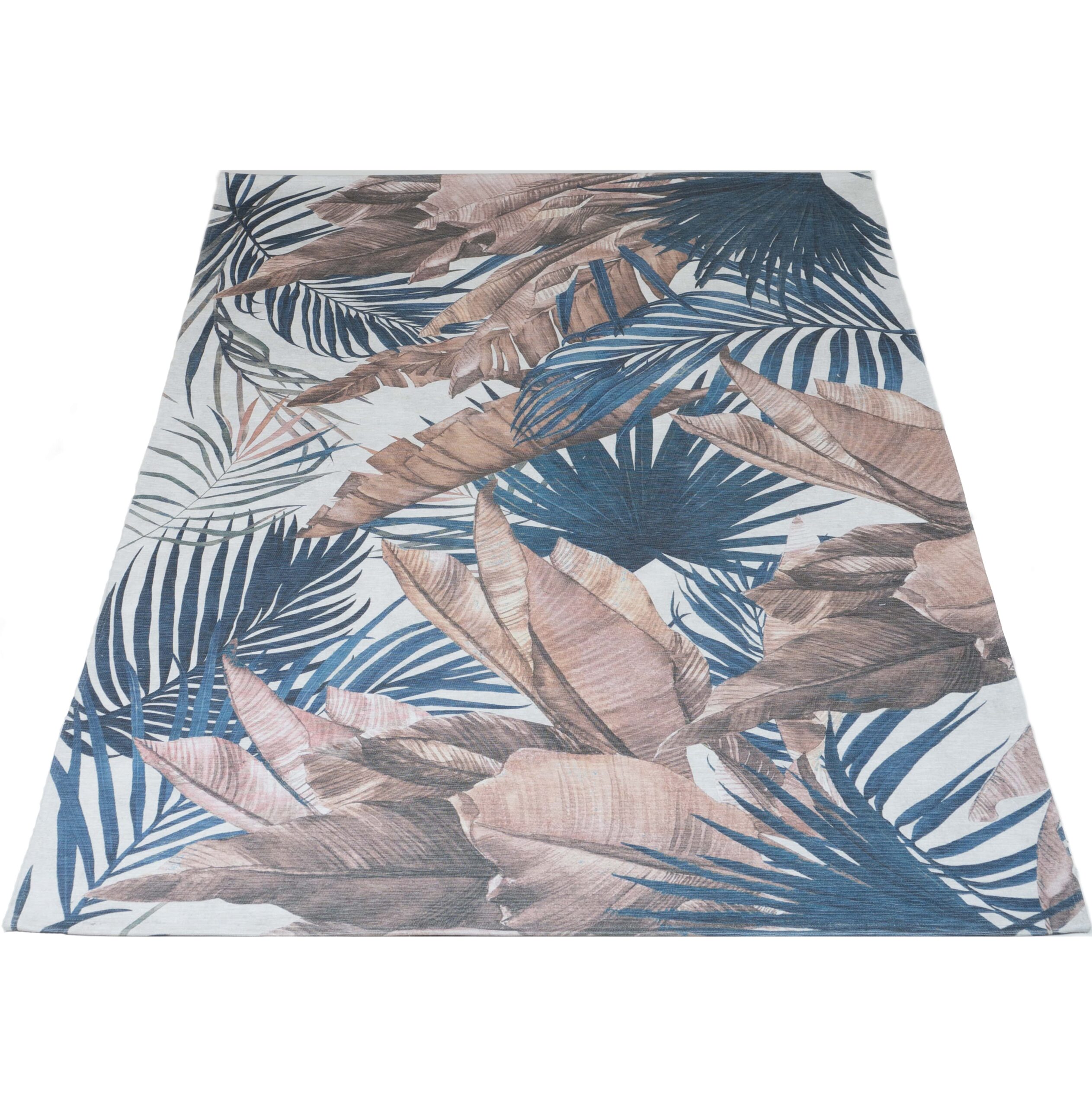 Vloerkleed Palm Blue 70 x 140 cm 1 Vloerkleed Palm Blue 200 x 290 cm | BlokWoonWereld