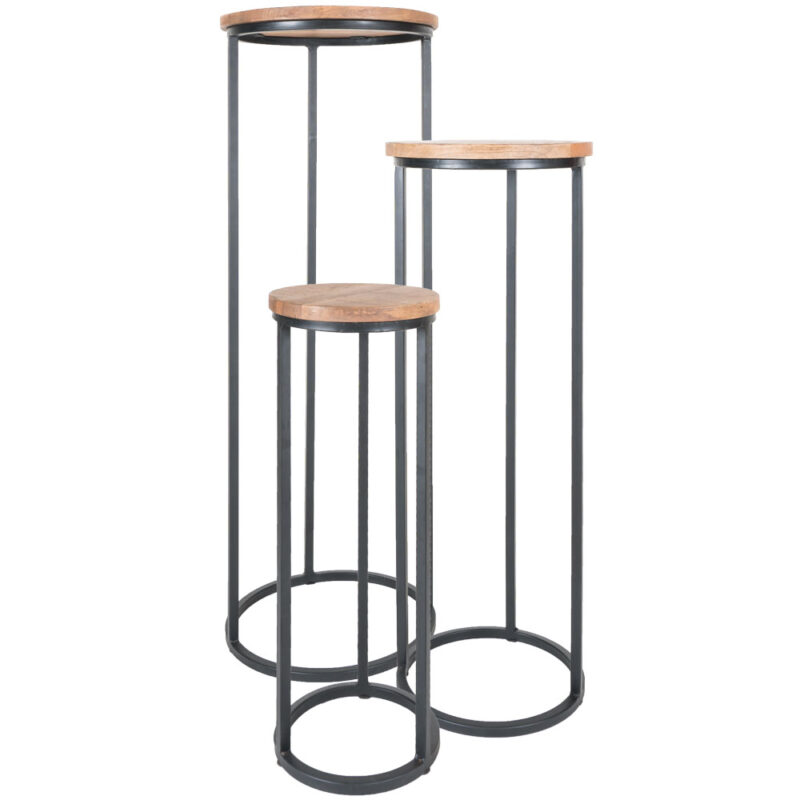 Plantentafels Sam Rond - Set van 3 - Bruin Mangohout | BlokWoonWereld