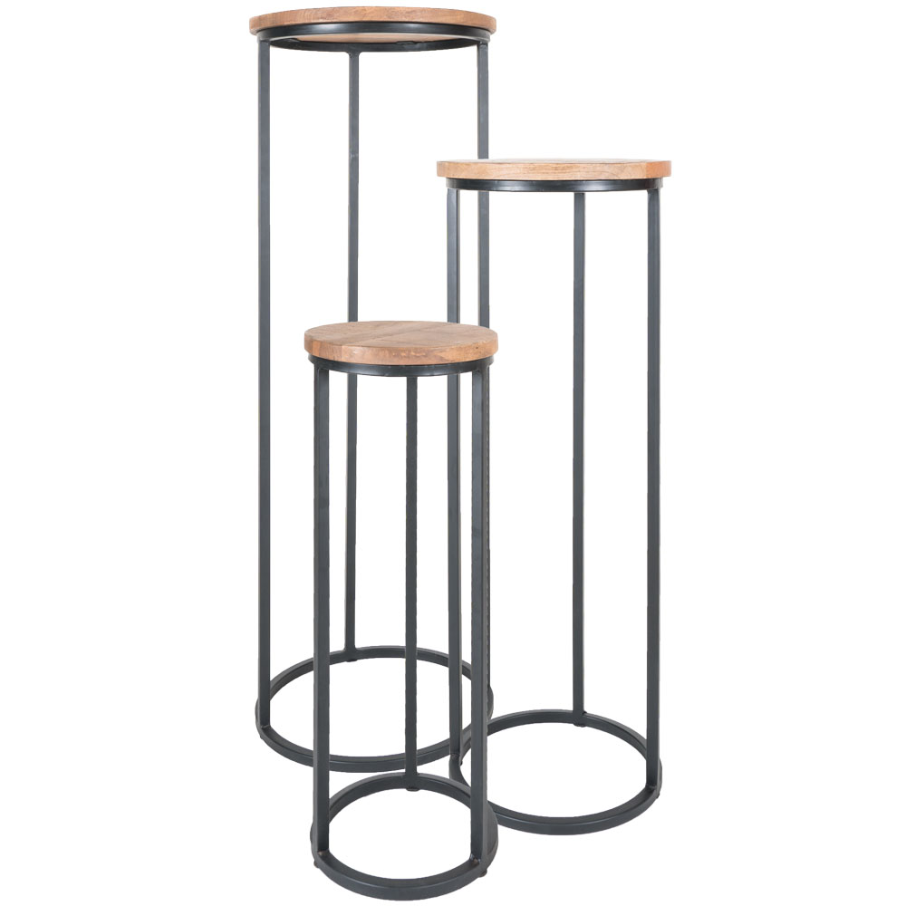 Plantentafels Sam Rond - Set van 3 - Bruin Mangohout 1 Plantentafels Sam Rond - Set van 3 - Bruin Mangohout | BlokWoonWereld