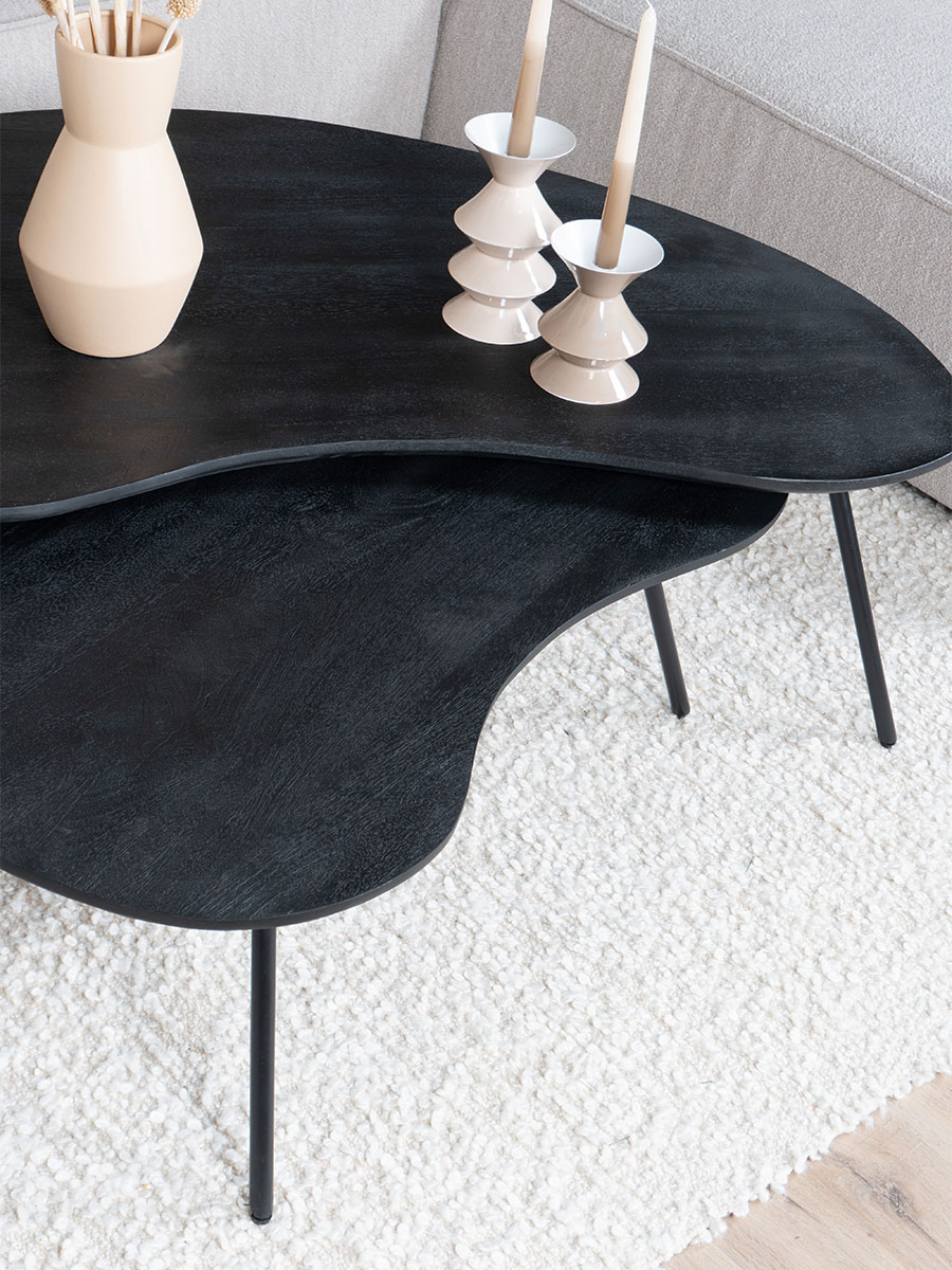 Salontafel Ludo Zwart - Organisch - Set van 2 3 Salontafel Ludo Zwart - Organisch - Set van 2 - Afbeelding 3
