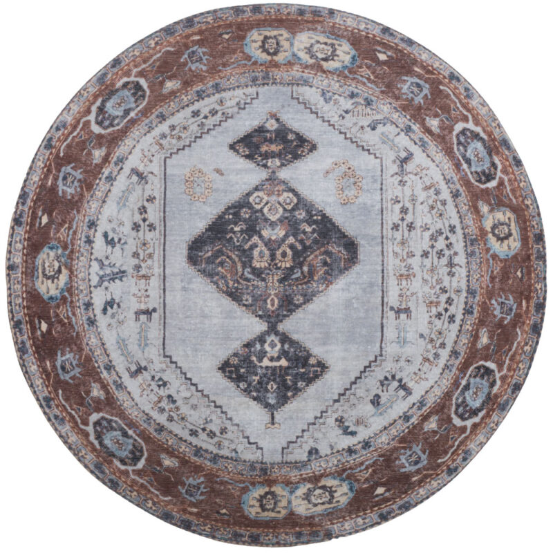 Vloerkleed Karaca Antraciet/Brown 09 Rond ø120 cm | BlokWoonWereld