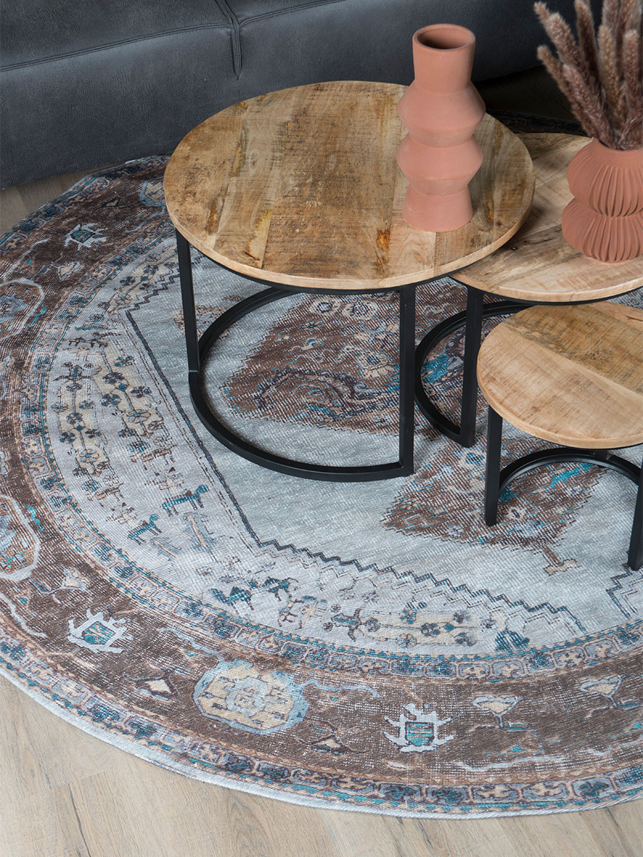 Vloerkleed Karaca Blue/Brown 06 Rond ø160 cm 3 Vloerkleed Karaca Blue/Brown 06 Rond ø160 cm - Afbeelding 3