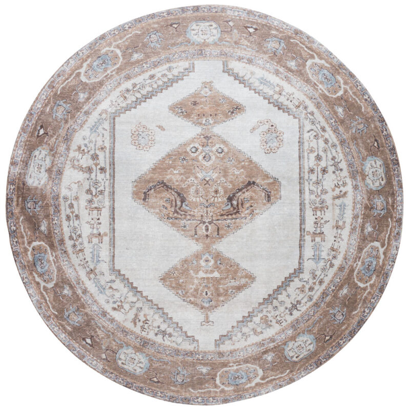 Vloerkleed Karaca Brown 08 Rond ø200 cm | BlokWoonWereld