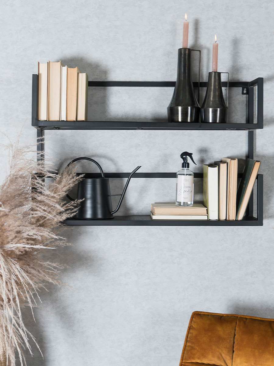 Wandplank Vintage Zwart Mangohout - Duo 2 Wandplank Vintage Zwart Mangohout - Duo - Afbeelding 2