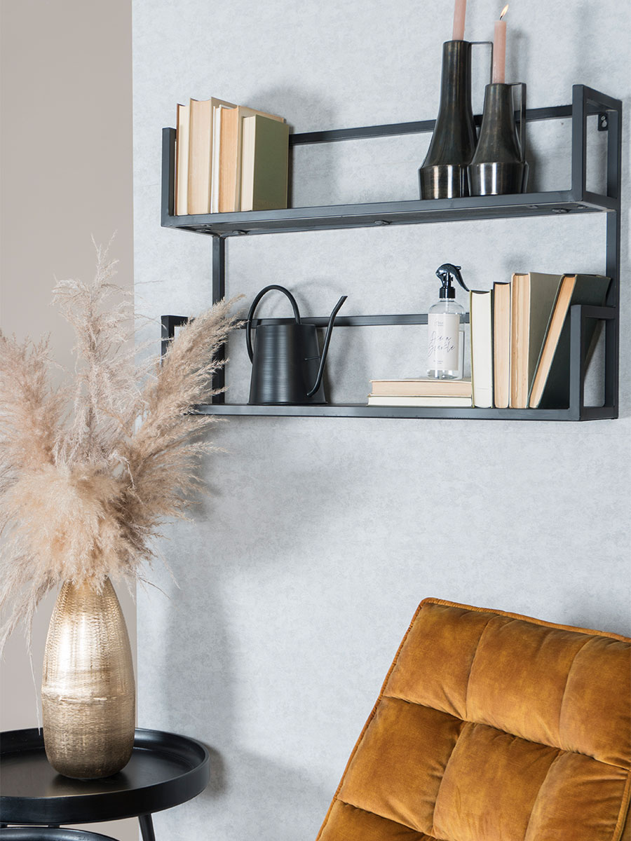 Wandplank Vintage Zwart Mangohout - Duo 3 Wandplank Vintage Zwart Mangohout - Duo - Afbeelding 3