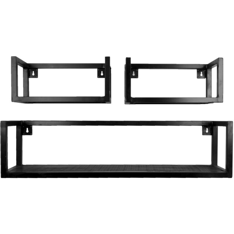 Wandplank Vintage Zwart Mangohout - Set van 3 Klein | BlokWoonWereld