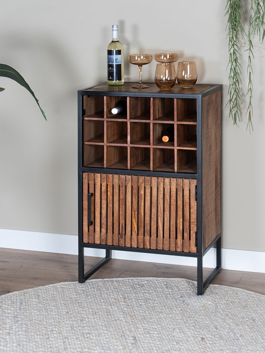 Wijnkast Loek 90 x 55 cm - Bruin Mangohout 3 Wijnkast Loek 90 x 55 cm - Bruin Mangohout - Afbeelding 3