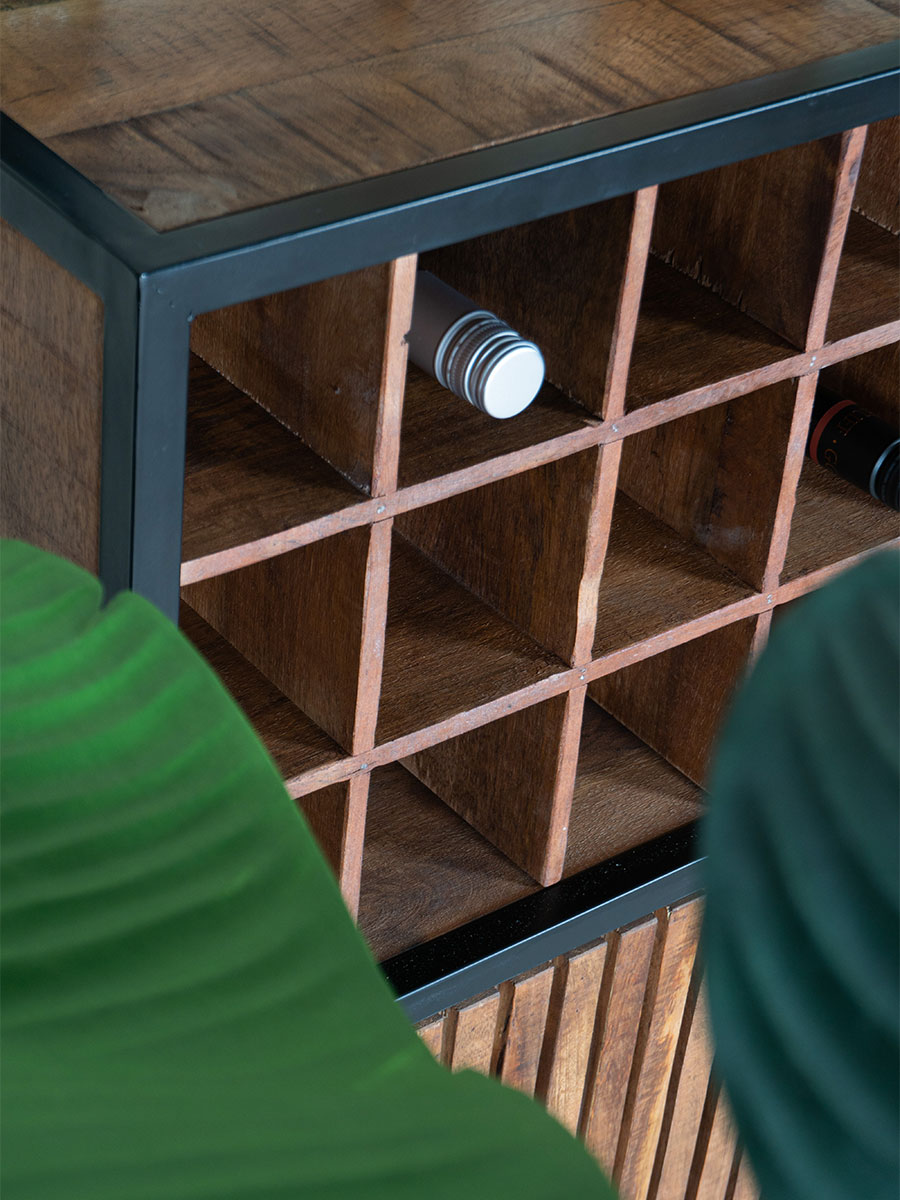 Wijnkast Loek 90 x 55 cm - Bruin Mangohout 4 Wijnkast Loek 90 x 55 cm - Bruin Mangohout - Afbeelding 4
