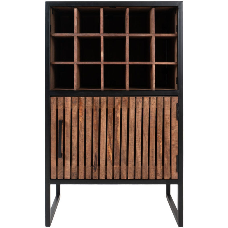 Wijnkast Loek 90 x 55 cm - Bruin Mangohout | BlokWoonWereld