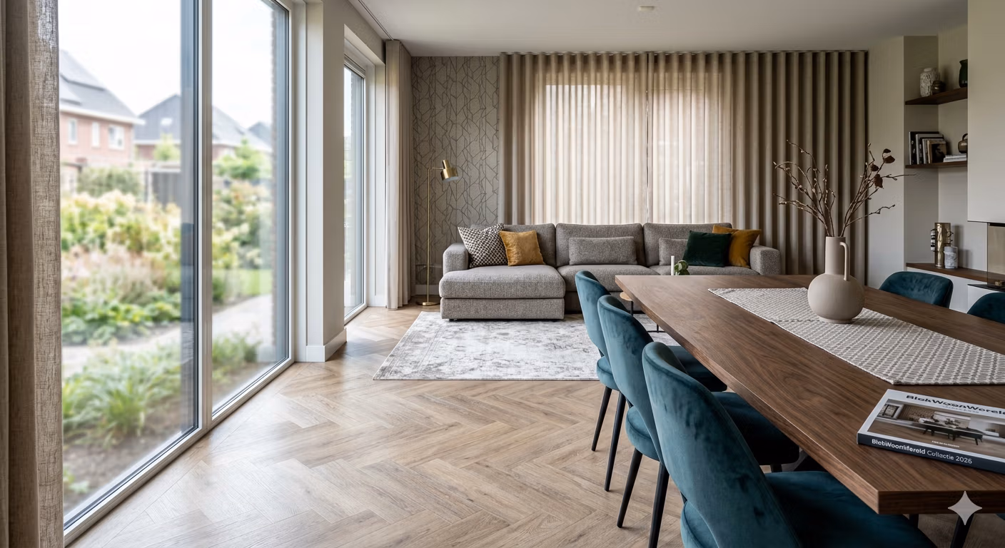 Stijlvol interieur met vloer, meubels en raamdecoratie van BlokWoonwereld