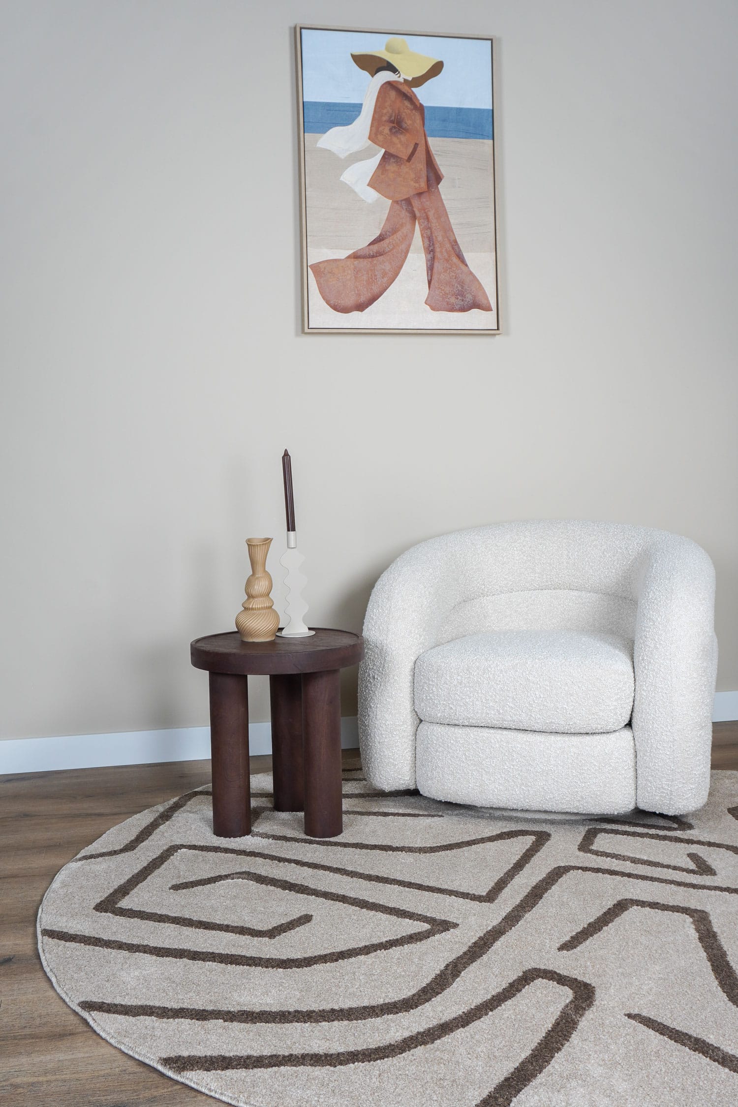 Vloerkleed Labyrint Beige - Rond ø200 cm 2 Vloerkleed Labyrint Beige - Rond ø200 cm - Afbeelding 2