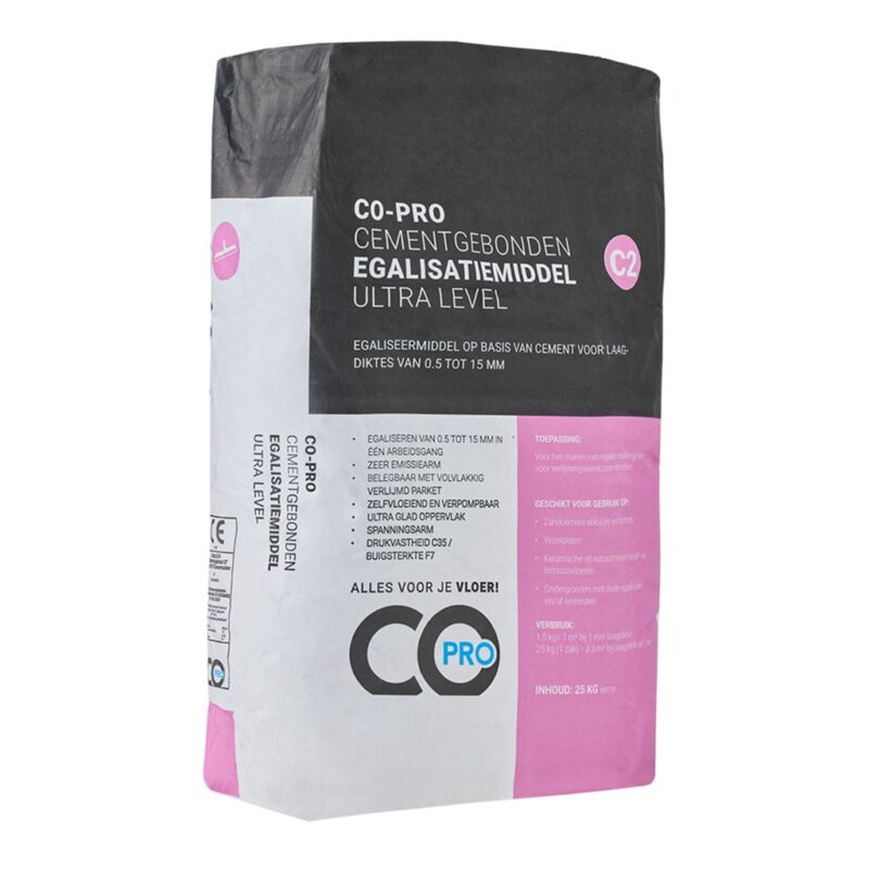 Co-pro cementgebonden egalisatiemiddel C2 ultra level BlokWoonWereld Nieuw Binnnen