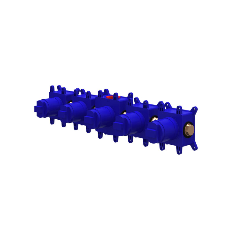 Inbouwbox t.b.v. inbouwthermostaat symmetry 5-gats met 2 stopkranen, box voor wandsteun en box voor baduitloop BlokWoonWereld