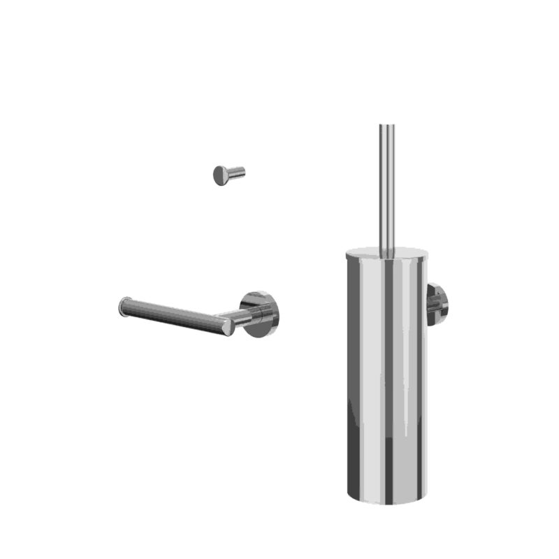 Accessoireset: borstelgarnituur wandmodel, handdoekhaak klein en toiletrolhouder BlokWoonWereld Accessoires