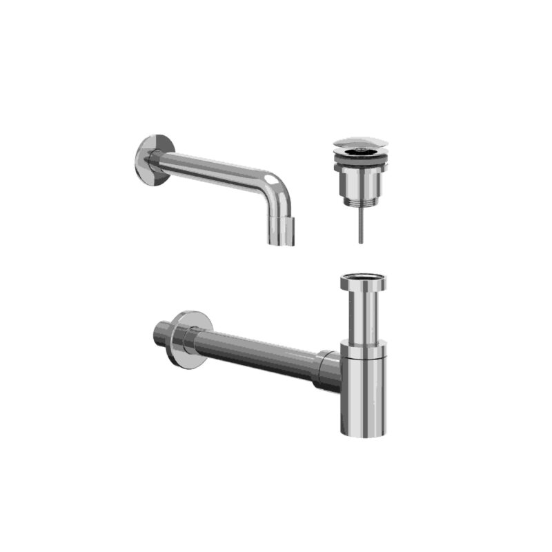 Winkelwagen 28 Combiset: fonteinkraan wandmodel inkortbaar, designplug always open & design sifon