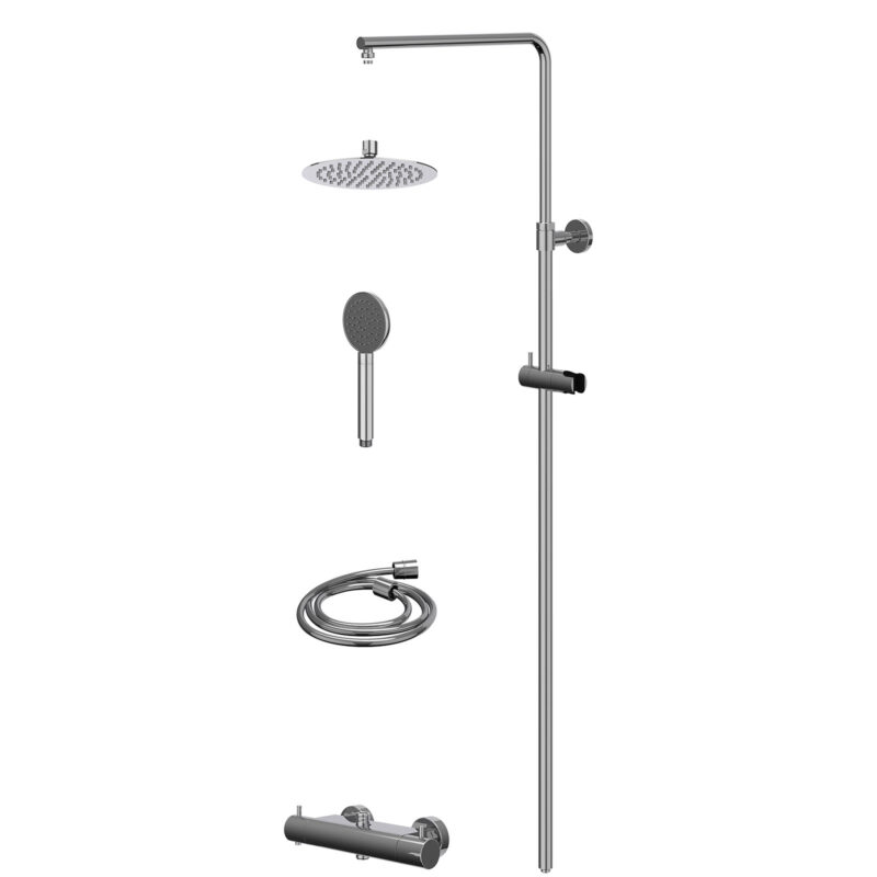 Regendoucheset thermostatisch opbouw set R20cmSL en satin spray handdouche