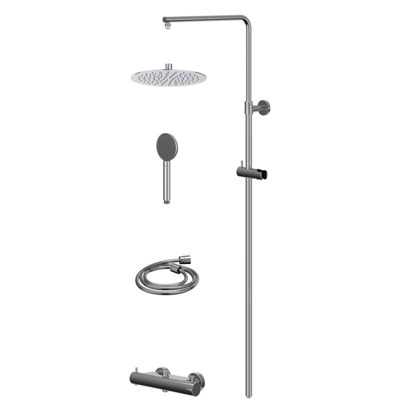 Regendoucheset thermostatisch opbouw set R25cmSL en satin spray handdouche BlokWoonWereld Bond