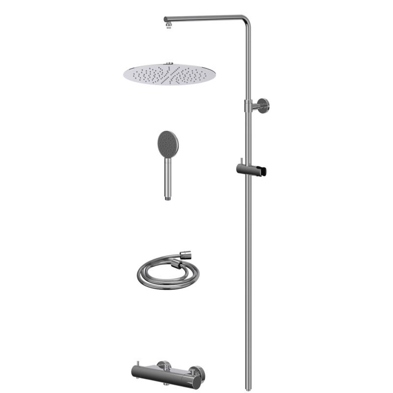 Winkelwagen 22 Regendoucheset thermostatisch opbouw set R30cmSL en satin spray handdouche BlokWoonWereld Bond