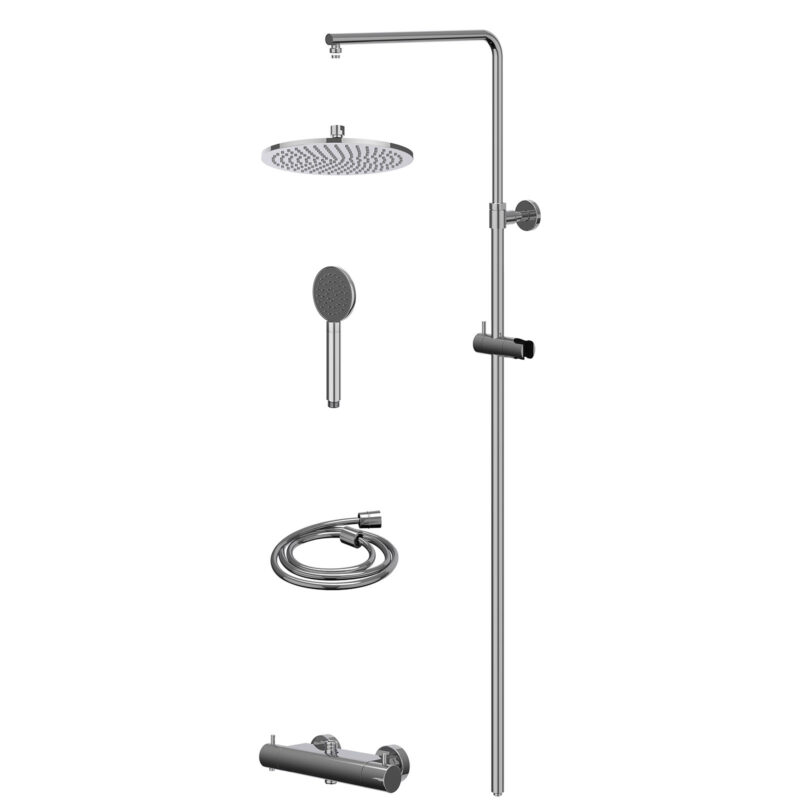 Regendoucheset thermostatisch opbouw set R25cmME en satin spray handdouche BlokWoonWereld Bond