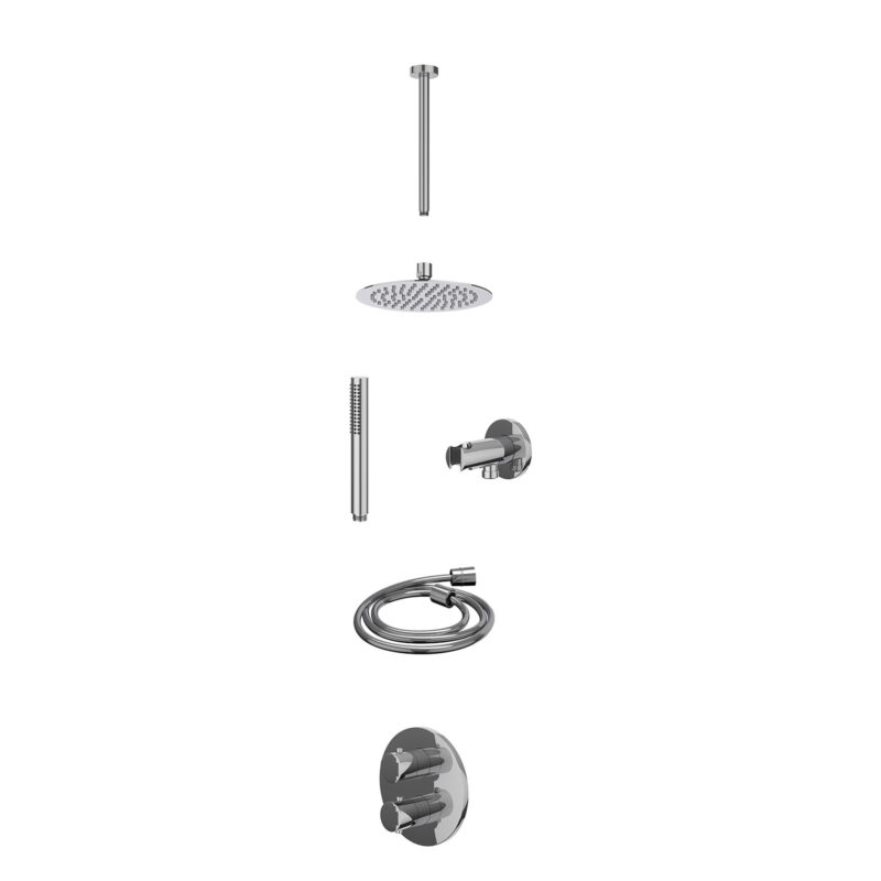 Excl. inbouwbox regendoucheset inbouwthermostaatkraan met 2-weg stop-omstel, plafondbuis 30cm, R20cmSL, houder met uitlaat, d