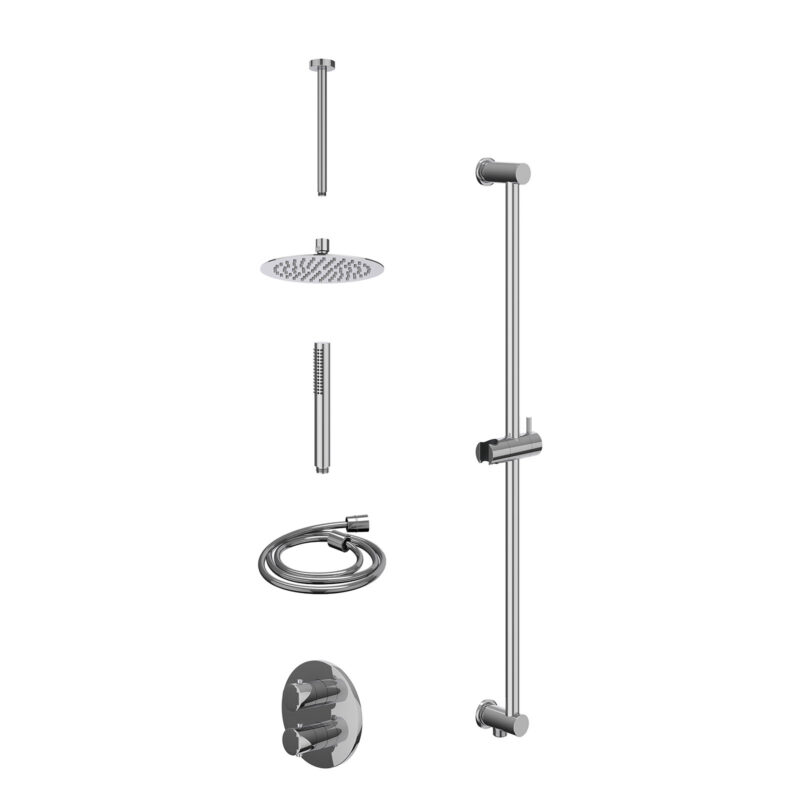 Excl. inbouwbox regendoucheset inbouwthermostaatkraan met 2-weg stop-omstel, plafondbuis 30cm, R20cmSL, glijstang met uitlaat