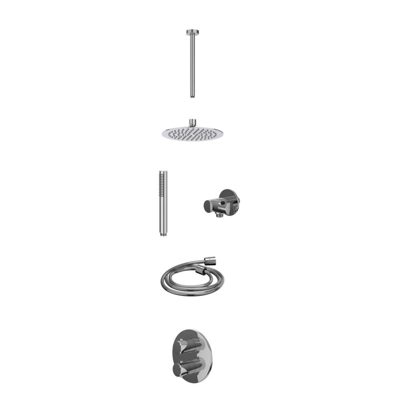 Excl. inbouwbox regendoucheset inbouwthermostaatkraan met 2-weg stop-omstel, plafondbuis 30cm, R20cmSL, verstelbare steun met