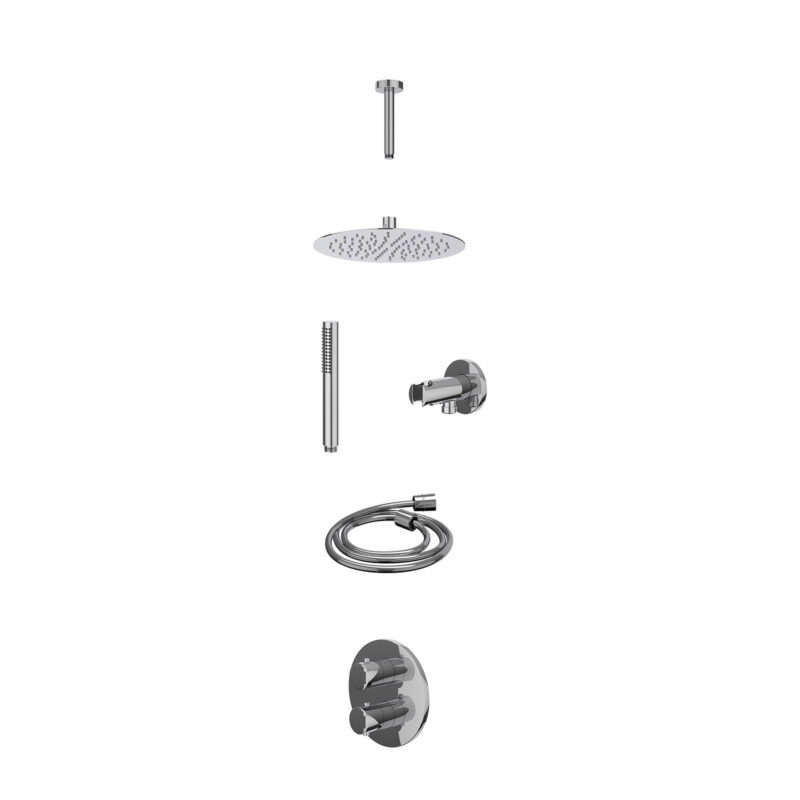 Winkelwagen 24 Excl. inbouwbox regendoucheset inbouwthermostaatkraan met 2-weg stop-omstel, plafondbuis 15cm, R25cmSL, houder met uitlaat, d
