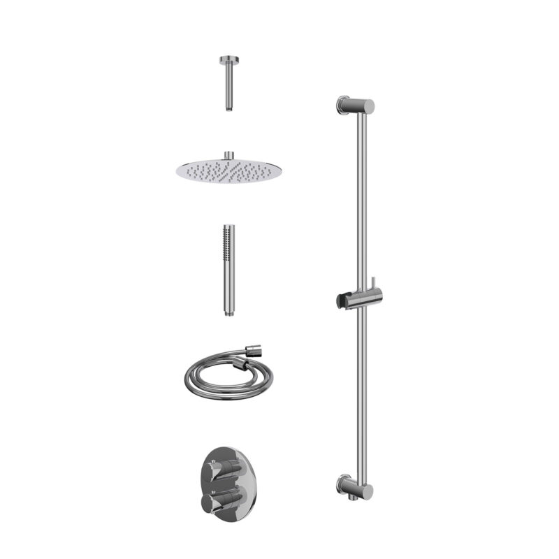 Winkelwagen 27 Excl. inbouwbox regendoucheset inbouwthermostaatkraan met 2-weg stop-omstel, plafondbuis 15cm, R25cmSL, glijstang met uitlaat, doucheslang 150cm en staafmodel