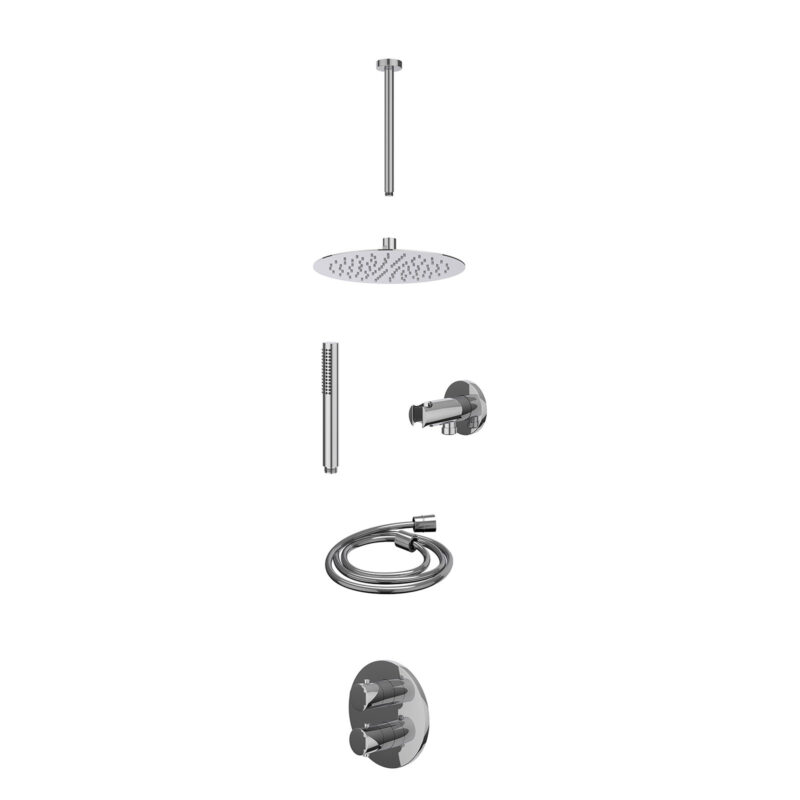 Excl. inbouwbox regendoucheset inbouwthermostaatkraan met 2-weg stop-omstel, plafondbuis 30cm, R25cmSL, houder met uitlaat, d