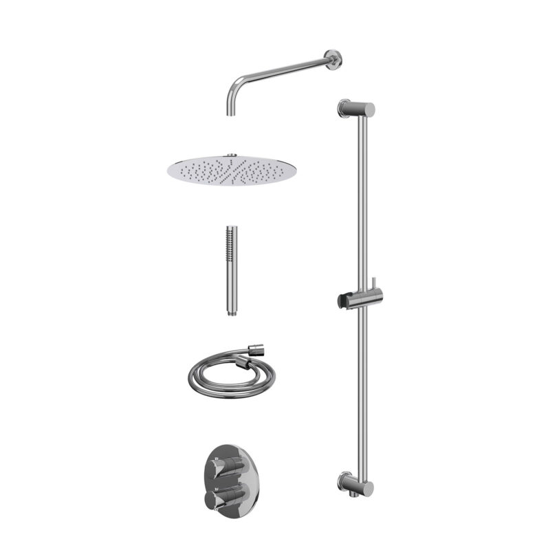 Excl. inbouwbox regendoucheset inbouwthermostaatkraan met 2-weg stop-omstel, wandarm, R30cmSL, glijstang met uitlaat, doucheslang 150cm en staafmodel