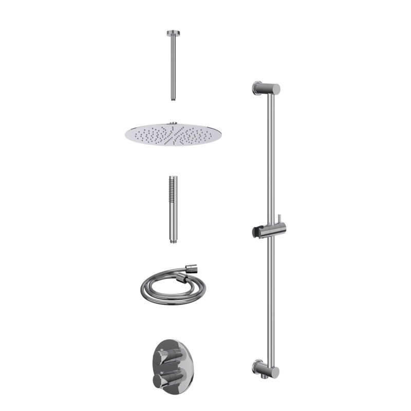 Excl. inbouwbox regendoucheset inbouwthermostaatkraan met 2-weg stop-omstel, plafondbuis 30cm, R30cmSL, glijstang met uitlaat