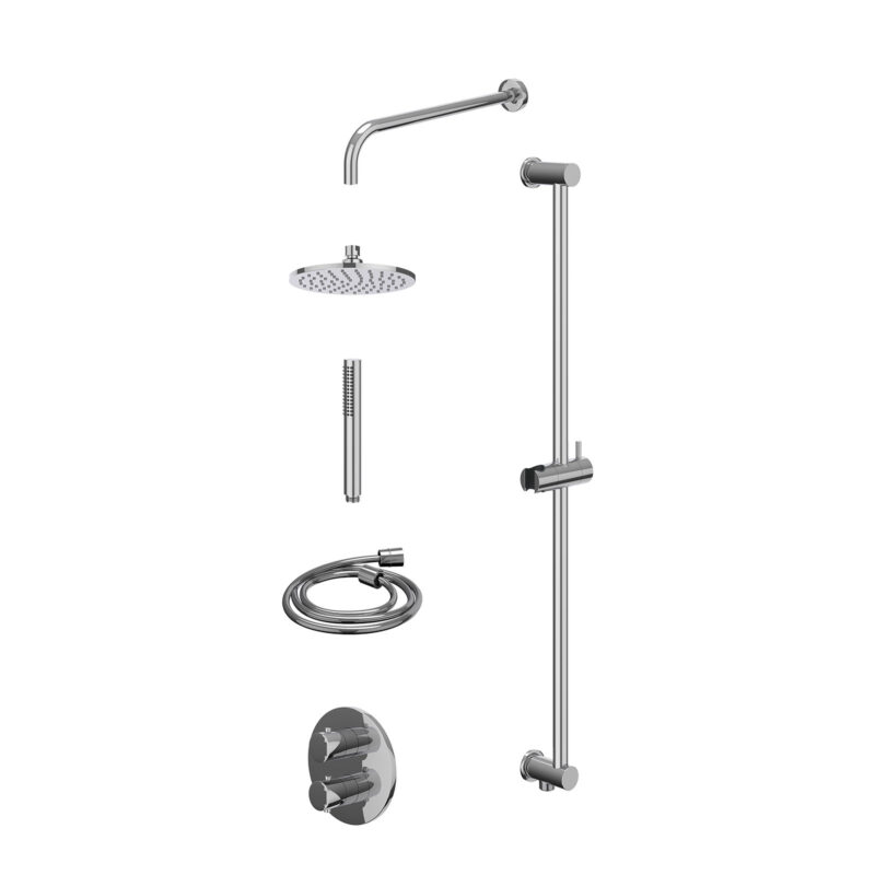 Excl. inbouwbox regendoucheset inbouwthermostaatkraan met 2-weg stop-omstel, wandarm, R20cmME, glijstang met uitlaat, douches