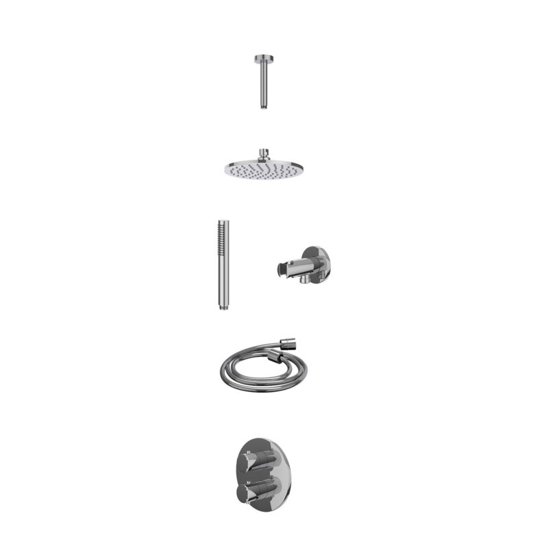 Excl. inbouwbox regendoucheset inbouwthermostaatkraan met 2-weg stop-omstel, plafondbuis 15cm, R20cmME, houder met uitlaat, d