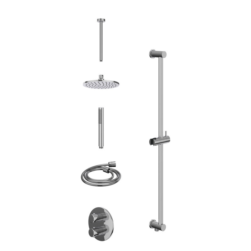 Excl. inbouwbox regendoucheset inbouwthermostaatkraan met 2-weg stop-omstel, plafondbuis 30cm, R20cmME, glijstang met uitlaat
