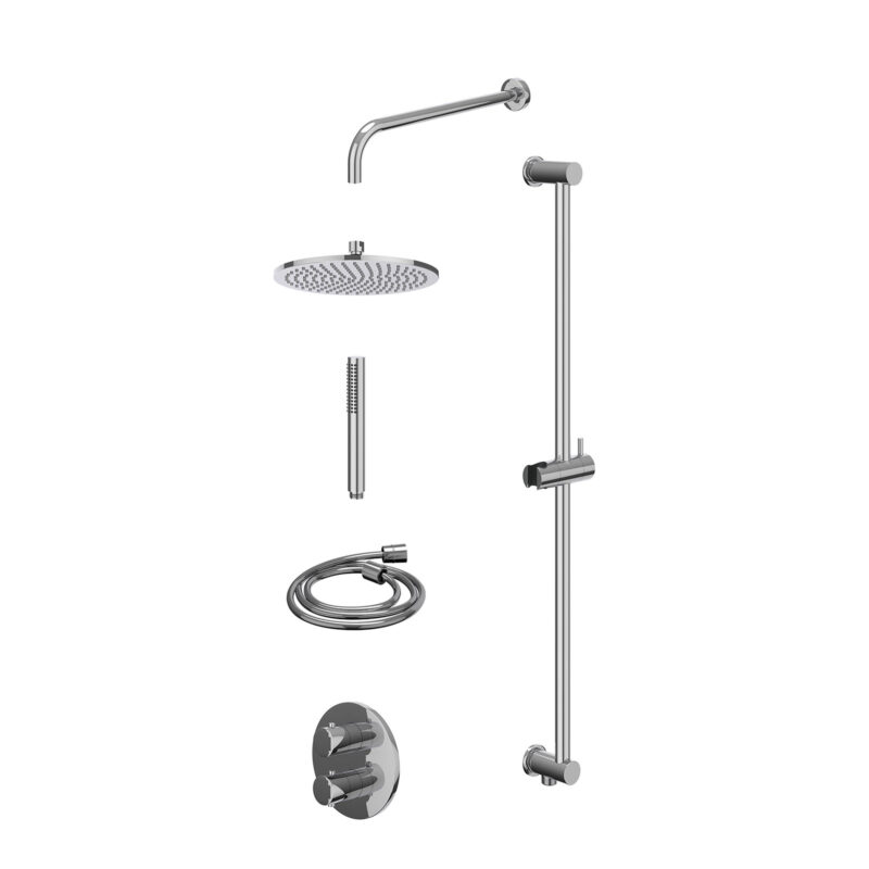 Excl. inbouwbox regendoucheset inbouwthermostaatkraan met 2-weg stop-omstel, wandarm, R25cmME, glijstang met uitlaat, douches