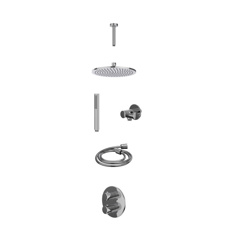 Winkelwagen 23 Excl. inbouwbox regendoucheset inbouwthermostaatkraan met 2-weg stop-omstel, plafondbuis 15cm, R25cmME, verstelbare steun met