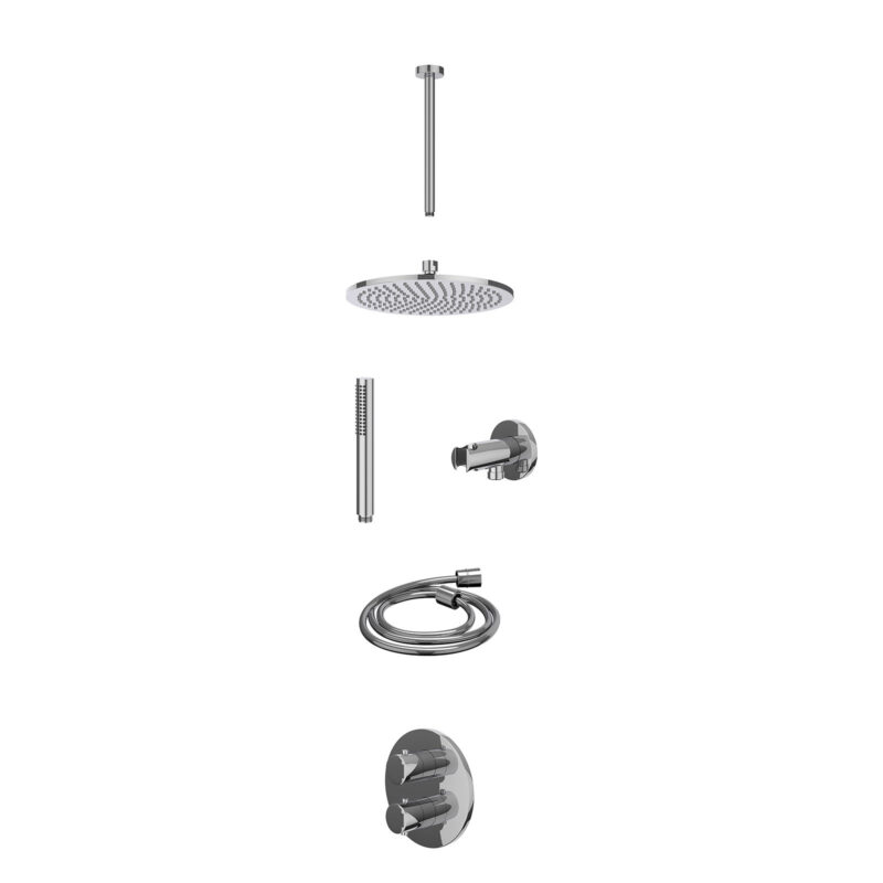 Winkelwagen 4 Excl. inbouwbox regendoucheset inbouwthermostaatkraan met 2-weg stop-omstel, plafondbuis 30cm, R25cmME, houder met uitlaat, doucheslang 150cm en staafmodel
