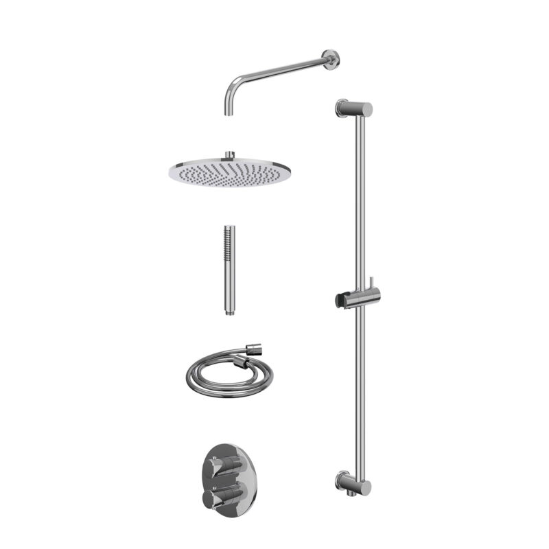 Winkelwagen 38 Excl. inbouwbox regendoucheset inbouwthermostaatkraan met 2-weg stop-omstel, wandarm, R30cmME, glijstang met uitlaat, doucheslang 150cm en staafmodel