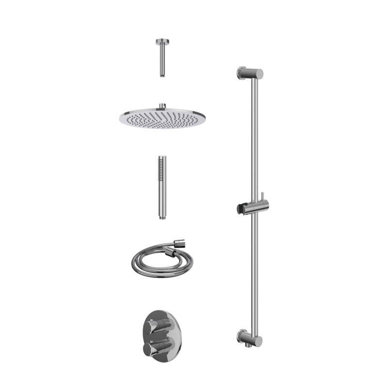 Winkelwagen 26 Excl. inbouwbox regendoucheset inbouwthermostaatkraan met 2-weg stop-omstel, plafondbuis 15cm, R30cmME, glijstang met uitlaat, doucheslang 150cm en staafmodel