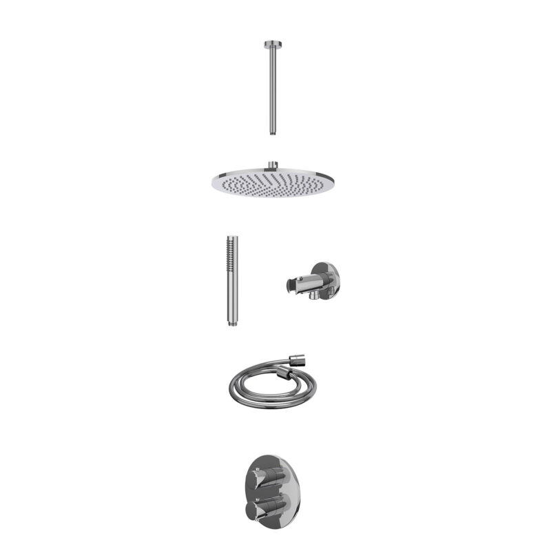 Winkelwagen 26 Excl. inbouwbox regendoucheset inbouwthermostaatkraan met 2-weg stop-omstel, plafondbuis 30cm, R30cmME, houder met uitlaat, d